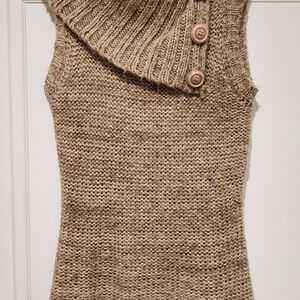 Tan Cowl Neck Sweater Vest